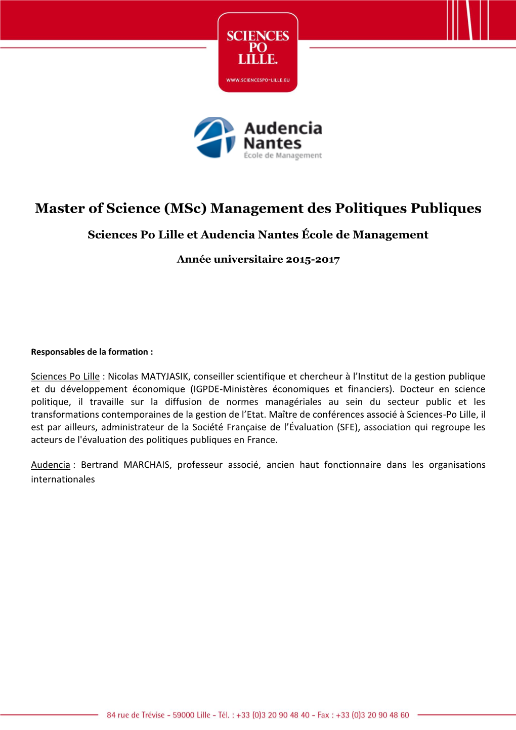 Master of Science (Msc) Management Des Politiques Publiques