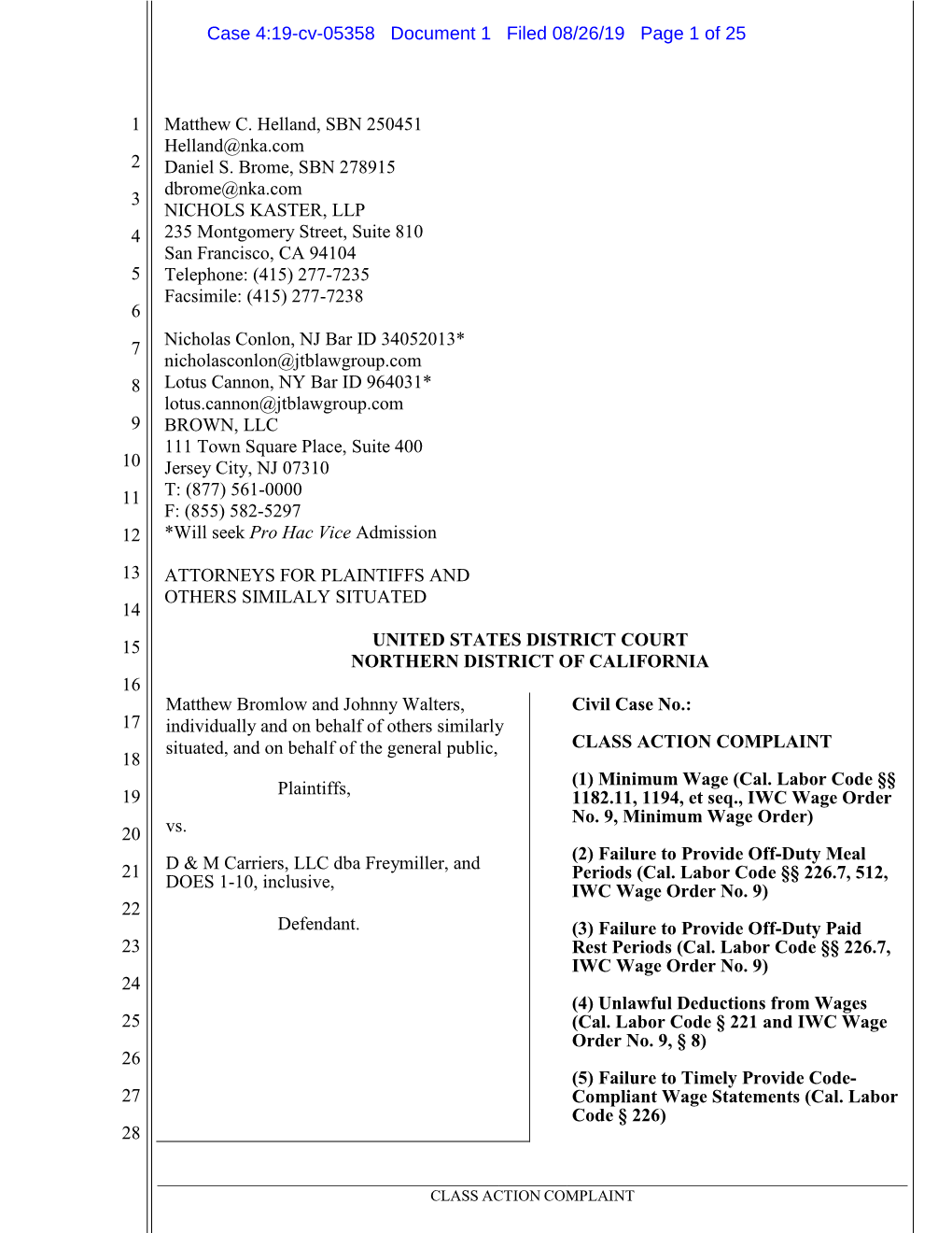 COMPLAINT 18 (1) Minimum Wage (Cal