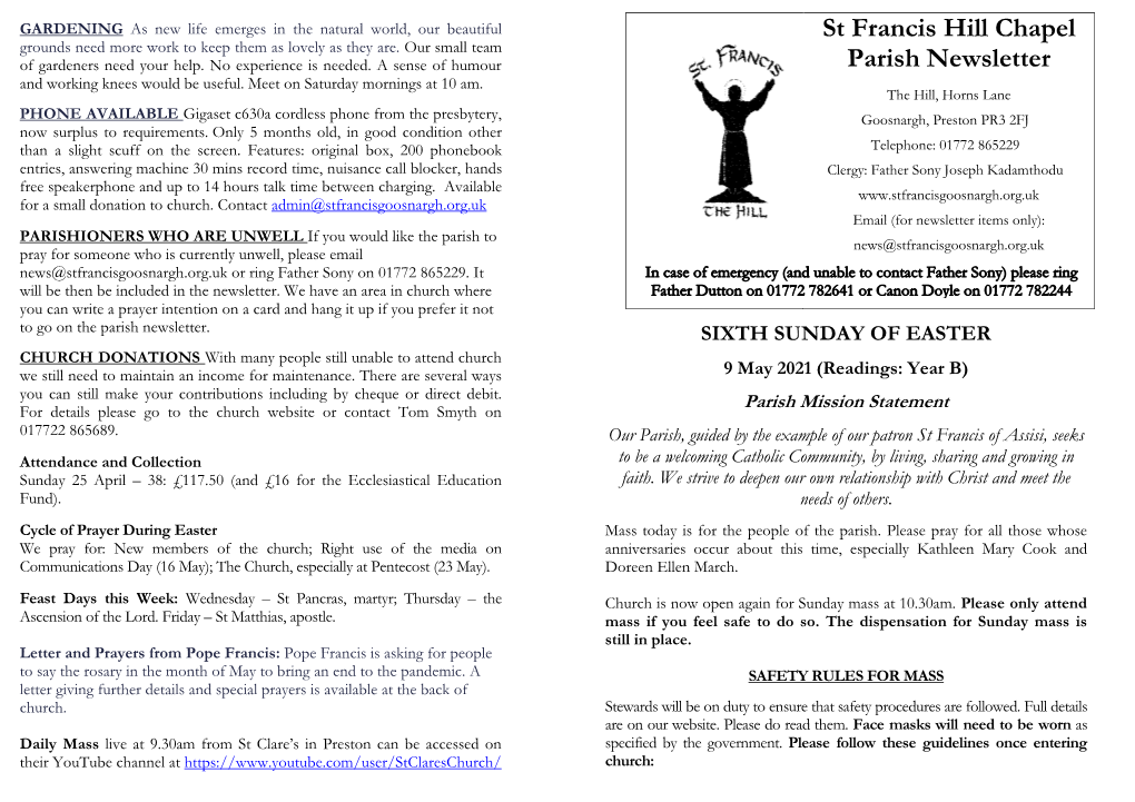 St Francis Hill Chapel Parish Newsletter