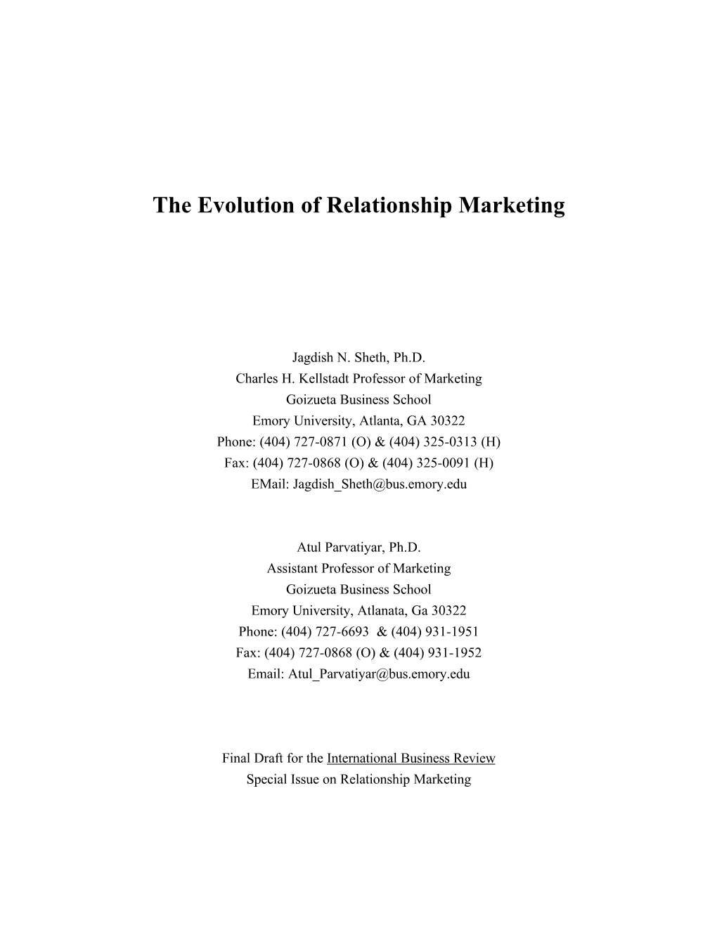 The Evolution of Relationship Marketing