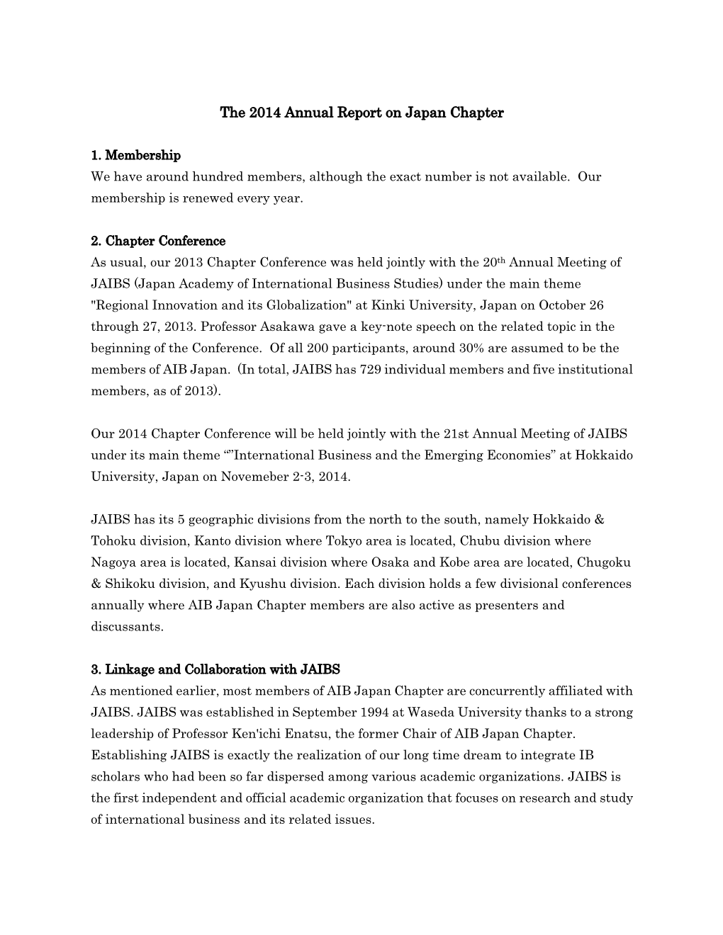 The 2014 Annual Report on Japan Chapter