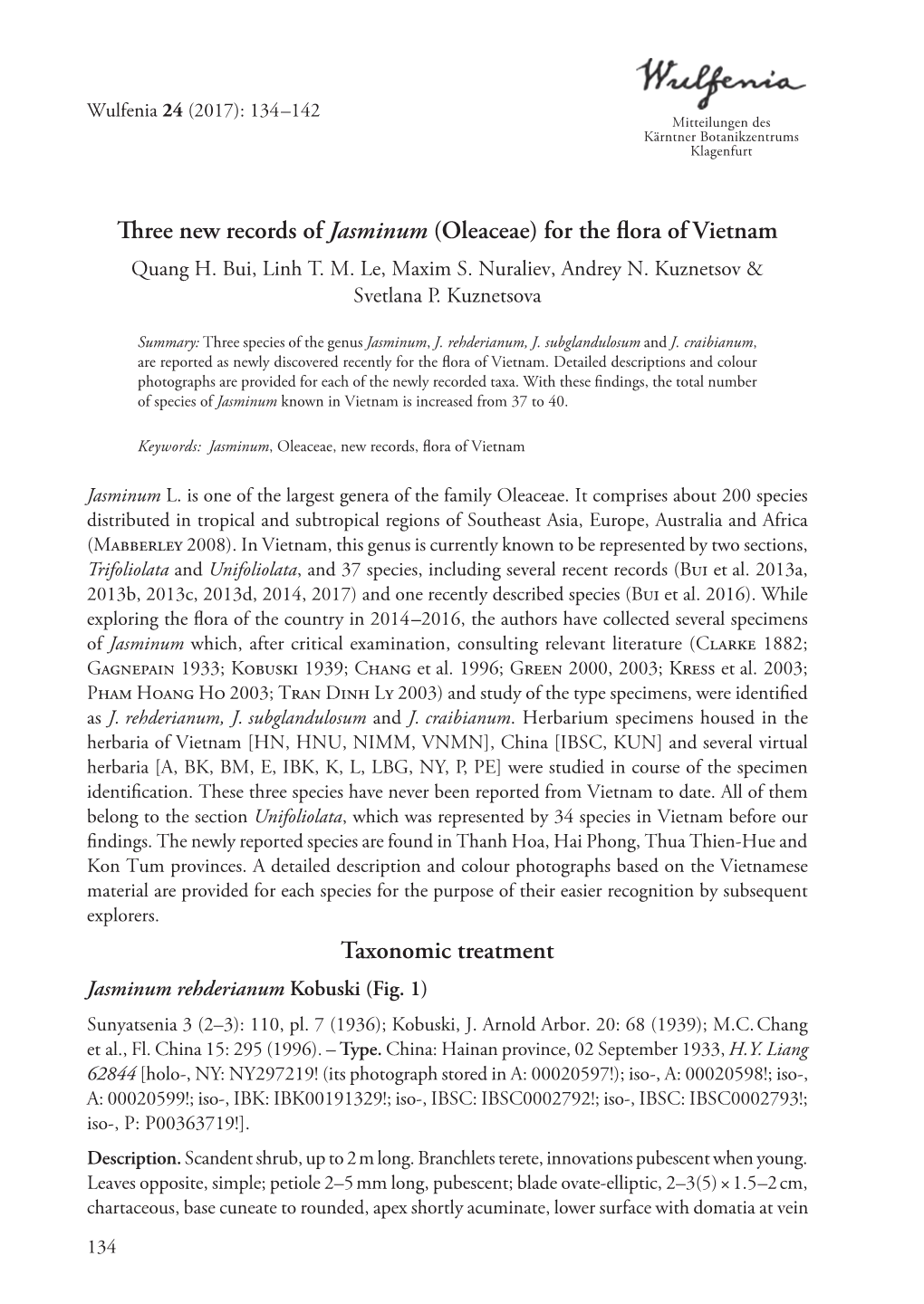 Three New Records of Jasminum (Oleaceae) for the Flora of Vietnam