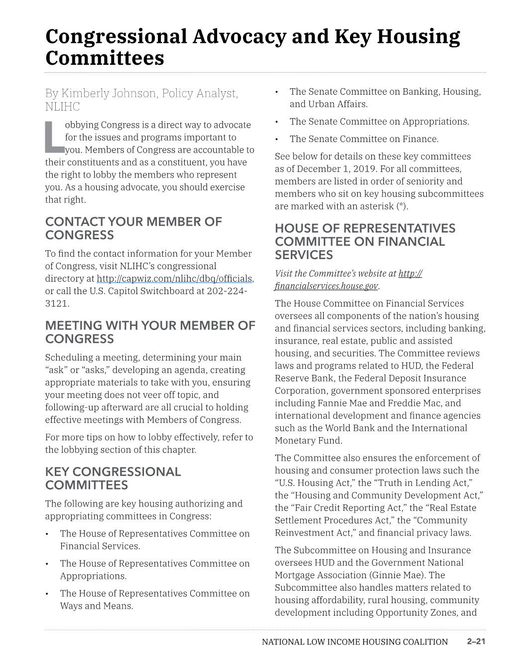 Congressional Advocacy and Key Housing Committees