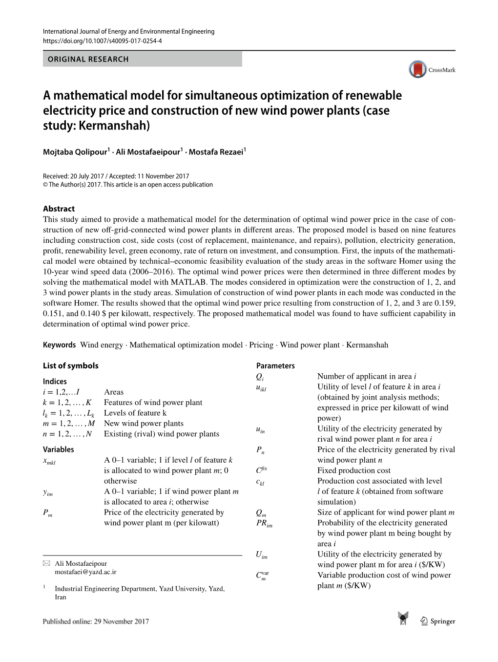 A Mathematical Model for Simultaneous Optimization of Renewable Electricity Price and Construction of New Wind Power Plants (Case Study: Kermanshah)