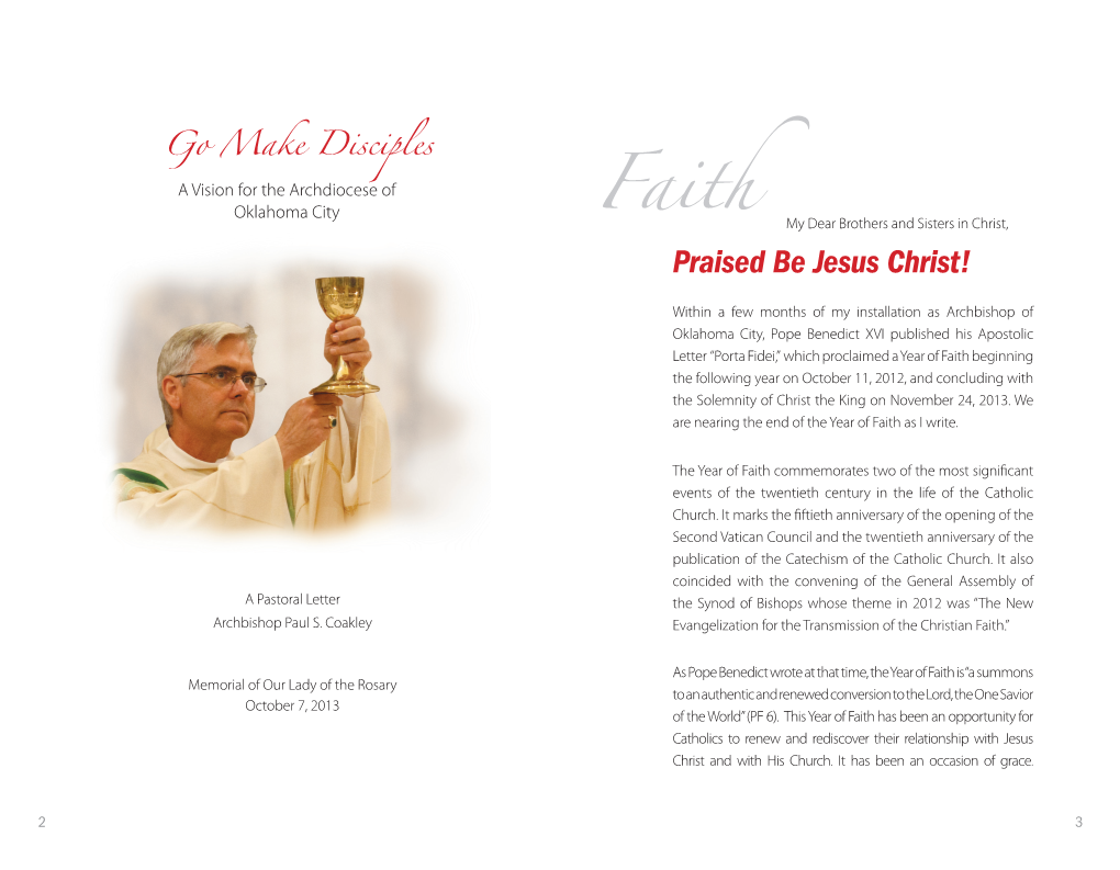 Pastoral Letter the Synod of Bishops Whose Theme in 2012 Was “The New Archbishop Paul S