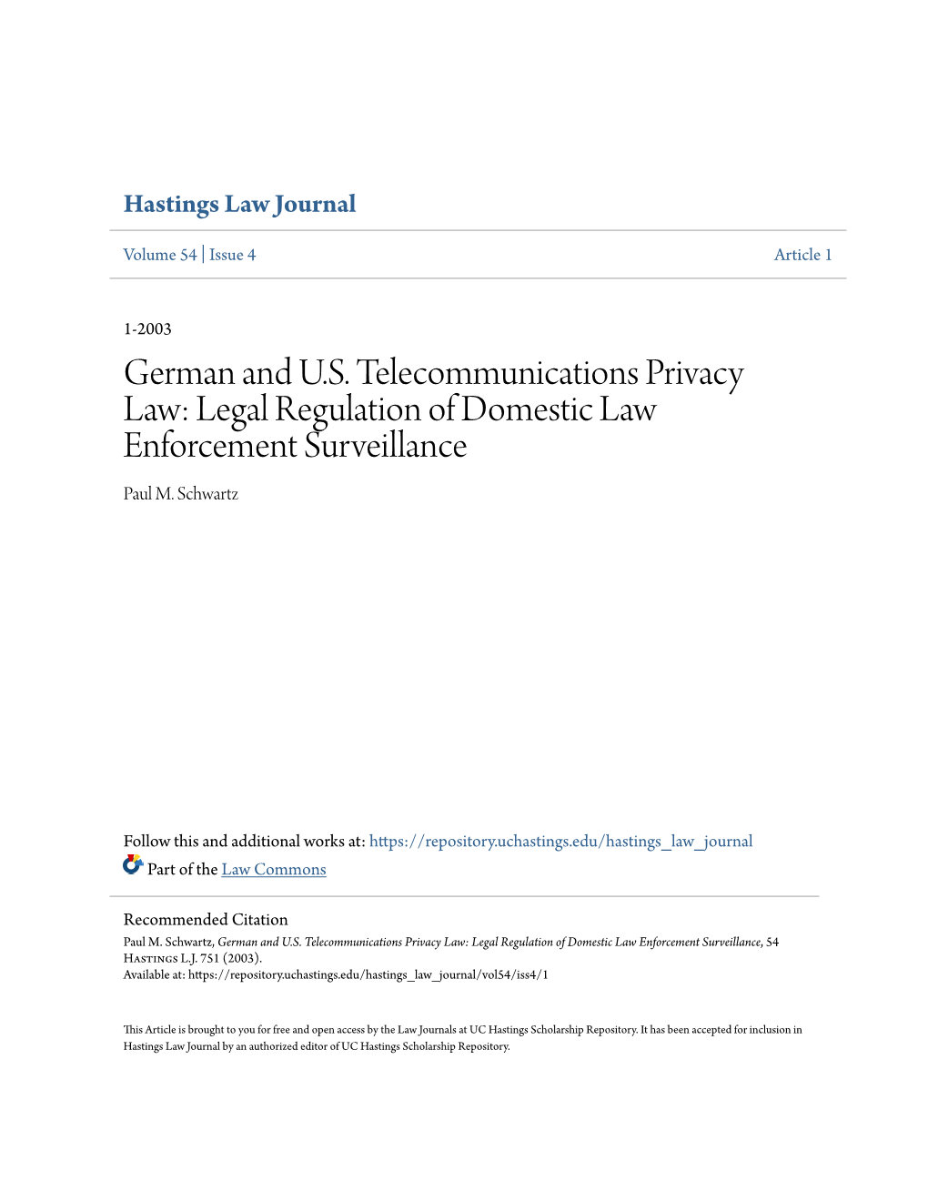 Legal Regulation of Domestic Law Enforcement Surveillance Paul M