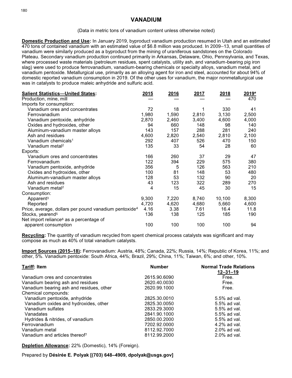 Vanadium Data Sheet