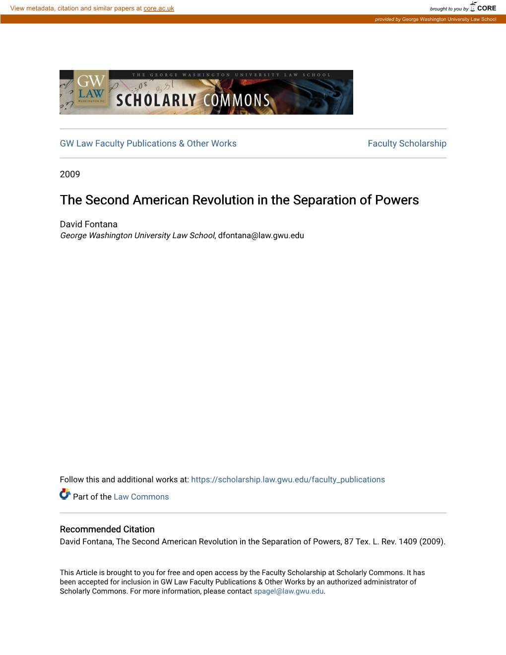 The Second American Revolution in the Separation of Powers