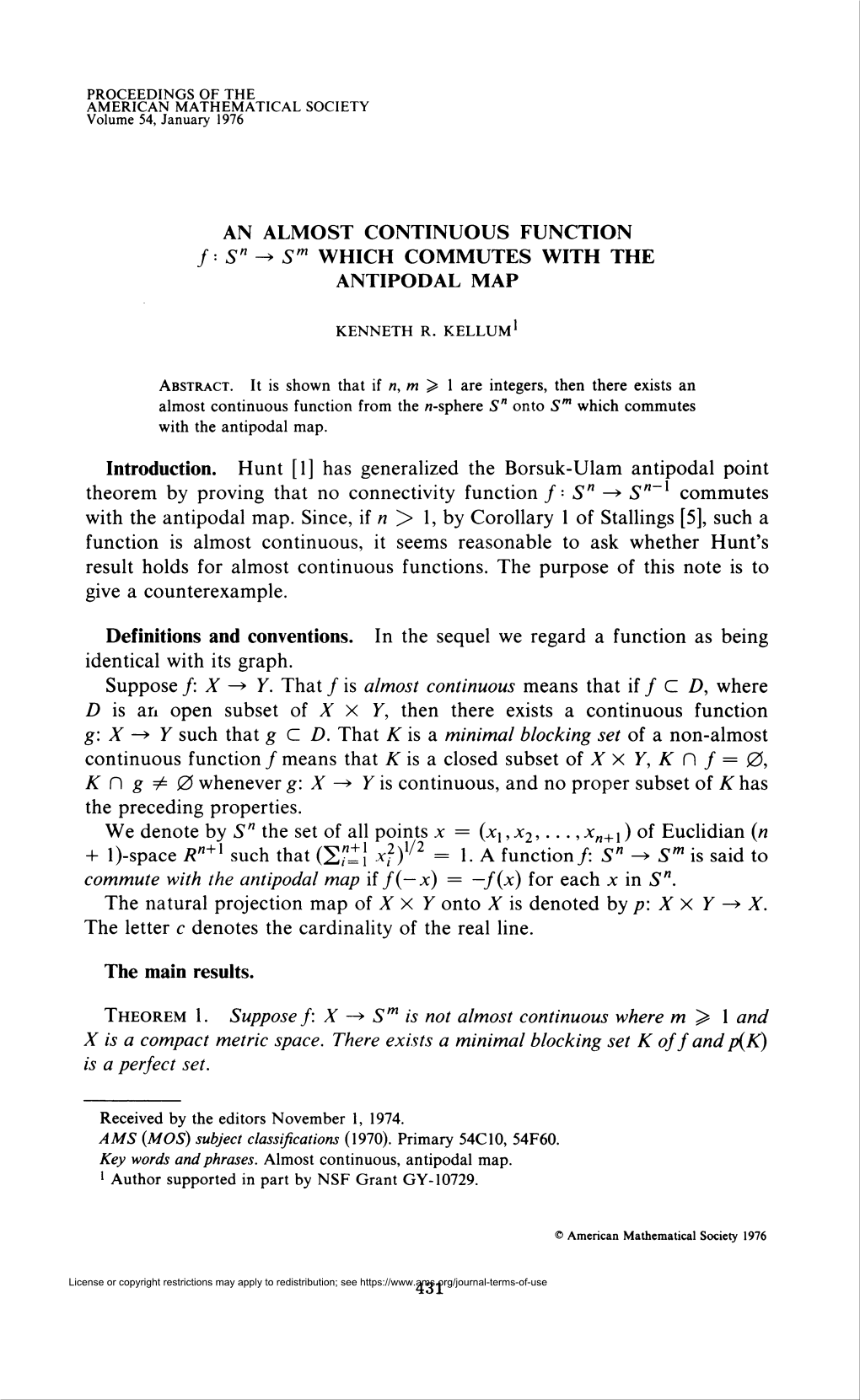 AN ALMOST CONTINUOUS FUNCTION /: S