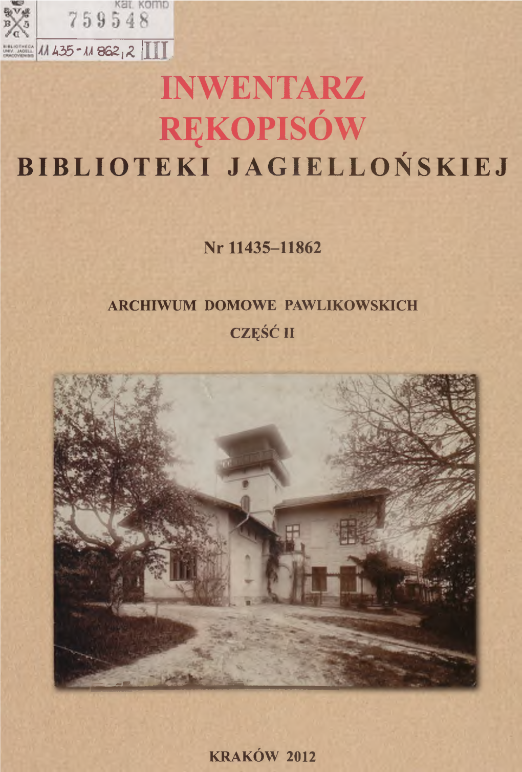 Inwentarz Rękopisów Biblioteki Jagiellońskiej
