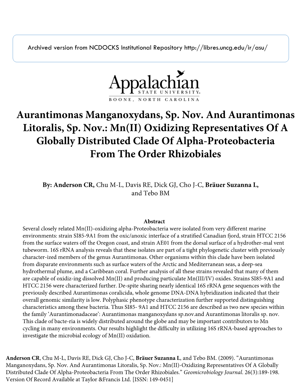 Mn(II) Oxidizing Representatives of a Globally Distributed Clade of Alpha-Proteobacteria from the Order Rhizobiales