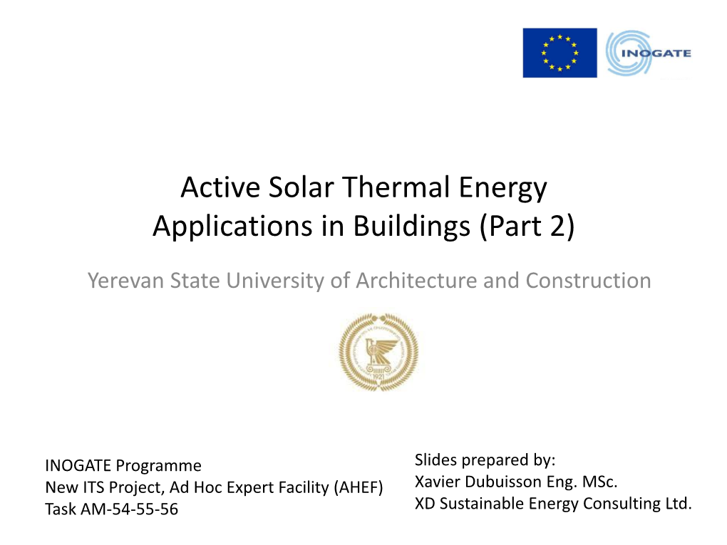 Active Solar Thermal Energy Applications in Buildings (Part 2)