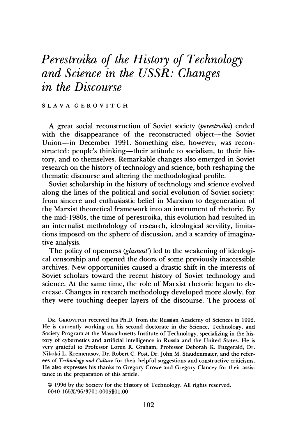 Perestroika of the History of Technology and Science in the USSR: Changes in the Discourse