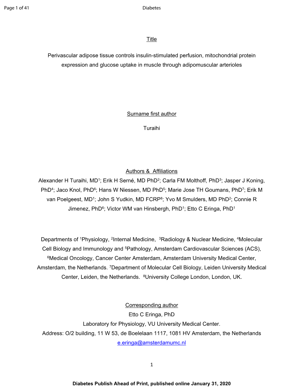 1 Title Perivascular Adipose Tissue Controls Insulin-Stimulated