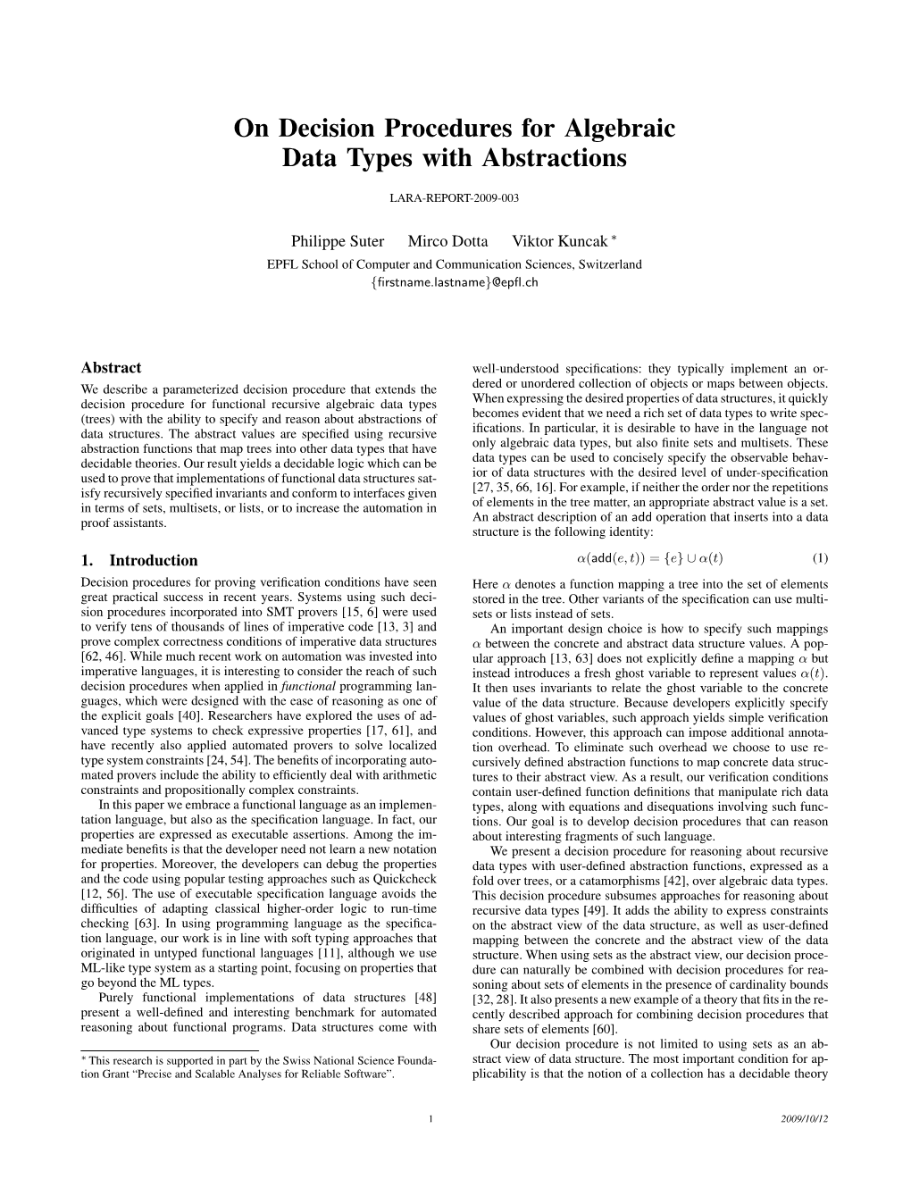On Decision Procedures for Algebraic Data Types with Abstractions
