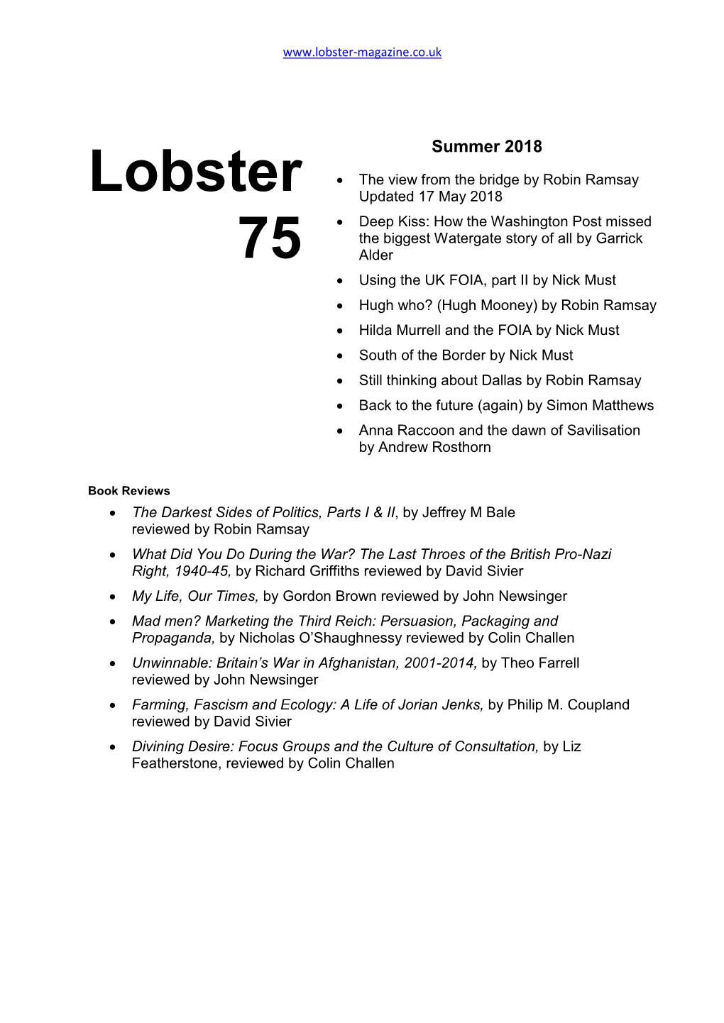 Lobster 75 Summer 2018