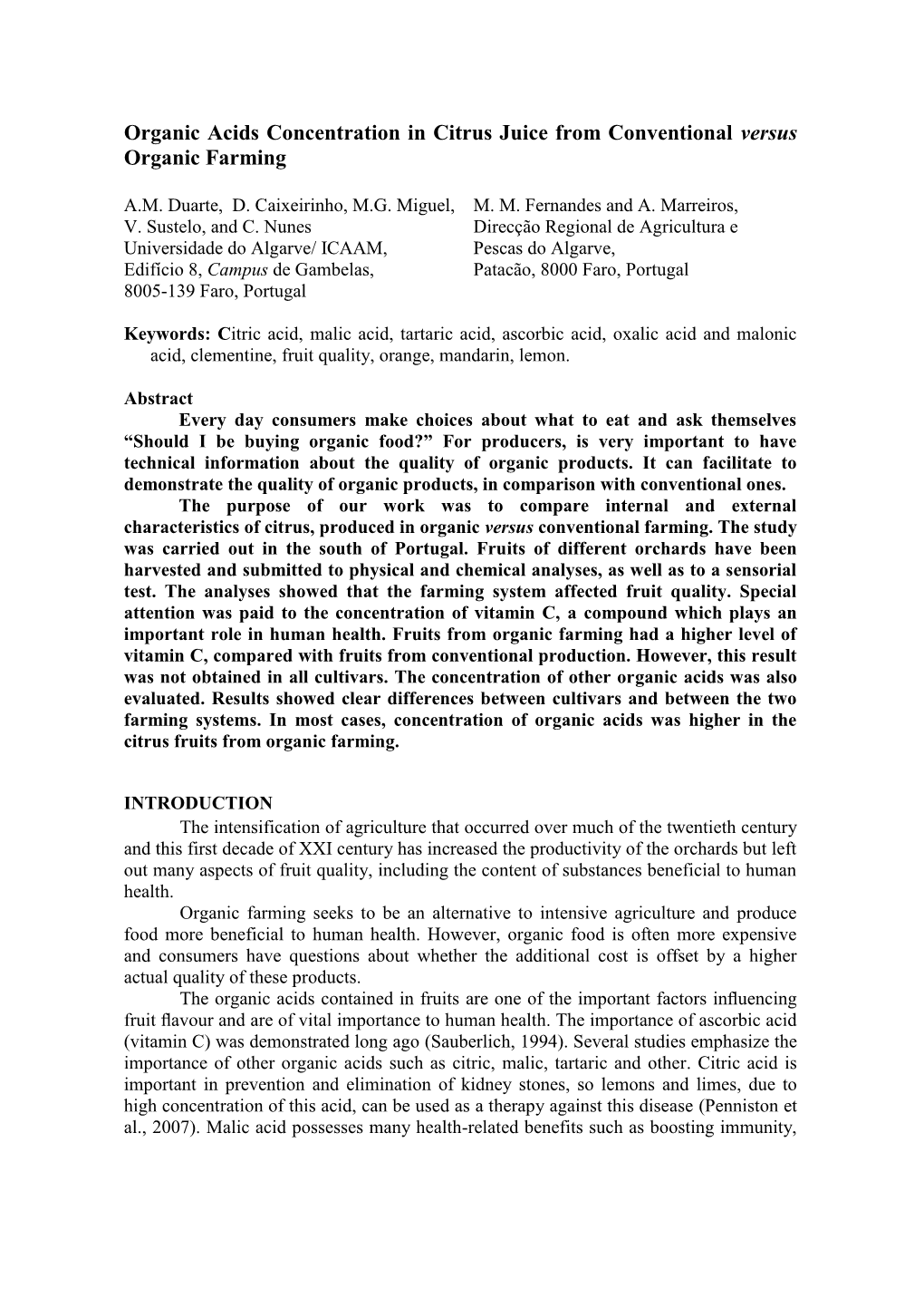 Vitamin C Content of Citrus from Conventional and Organic Farming