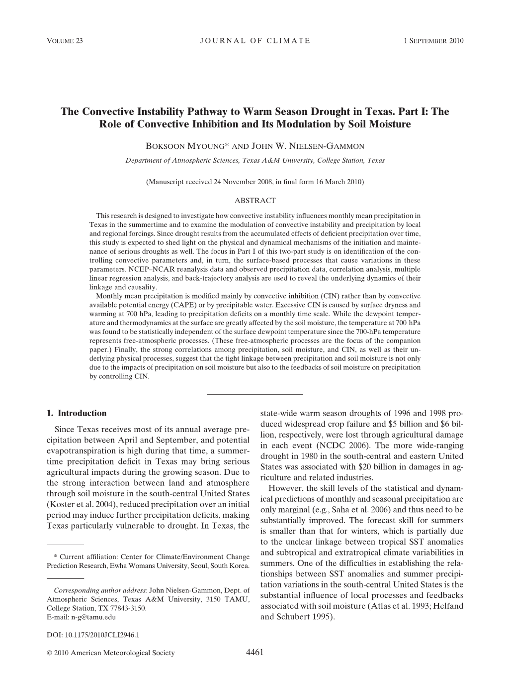 The Convective Instability Pathway to Warm Season Drought in Texas. Part I: the Role of Convective Inhibition and Its Modulation by Soil Moisture