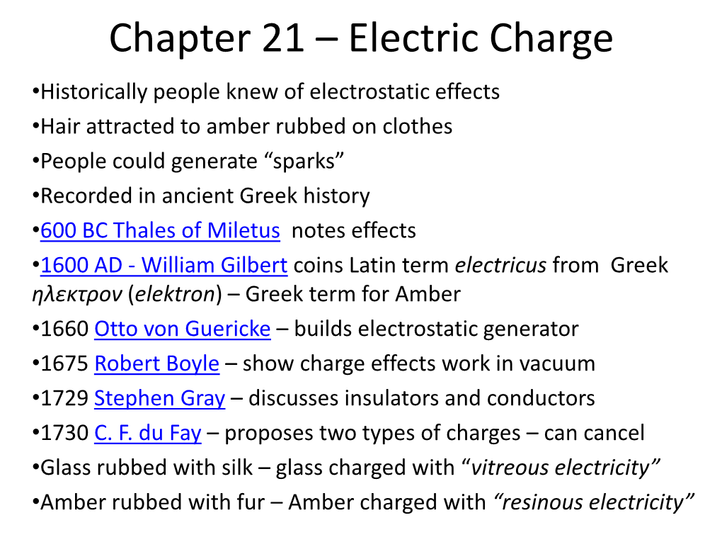 Chapter 21 – Electric Charge