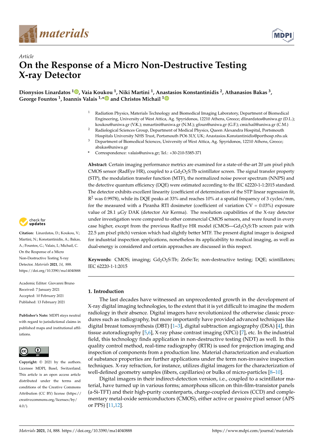 On the Response of a Micro Non-Destructive Testing X-Ray Detector