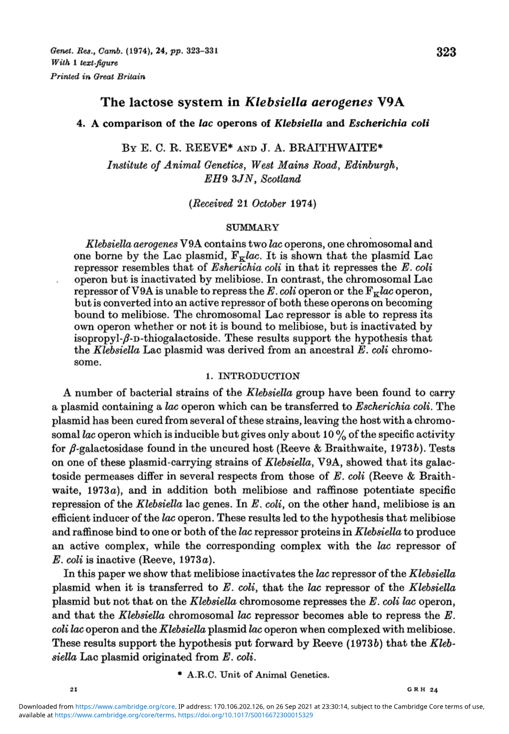 4. a Comparison of the Lac Operons of Klebsiella and Escherichia Coli