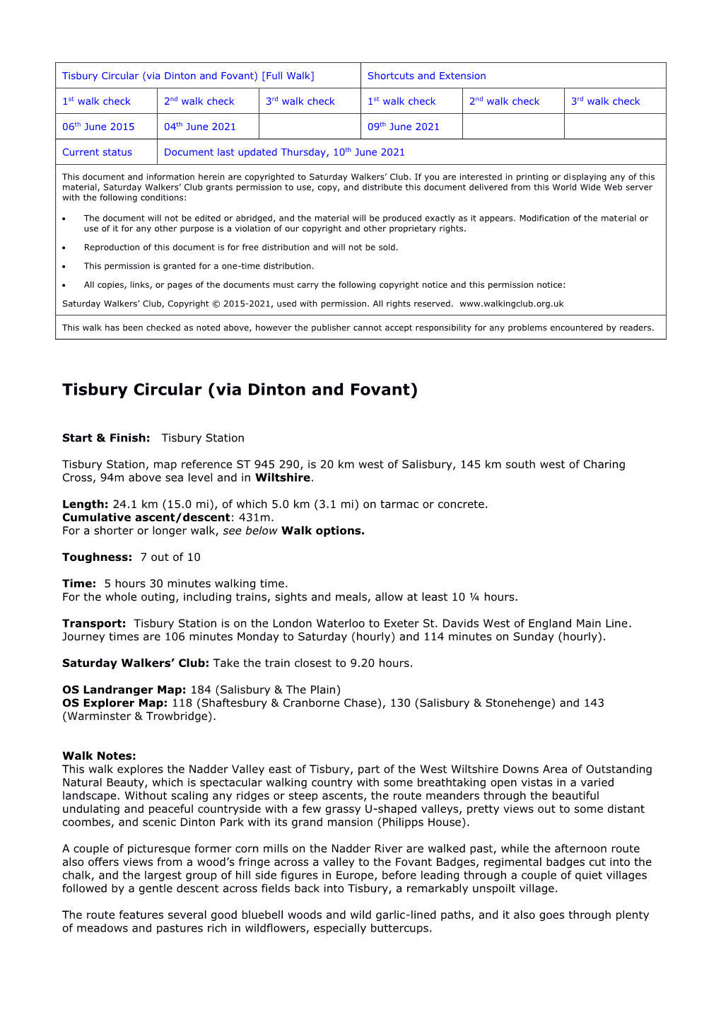 Tisbury Circular (Via Dinton and Fovant) [Full Walk] Shortcuts and Extension