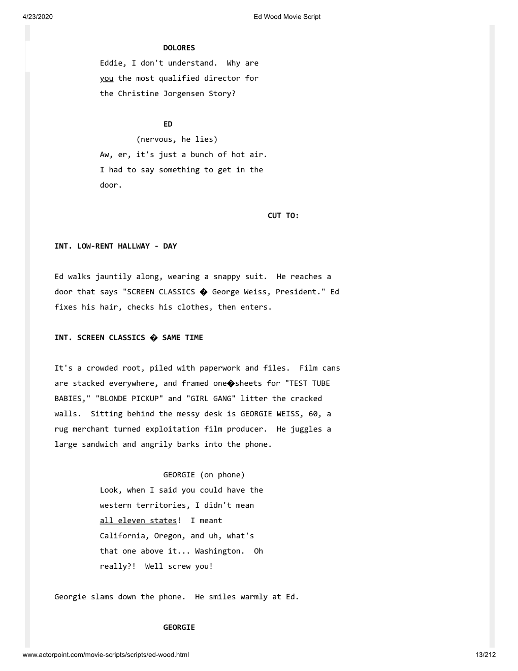 Ed Wood Movie Script