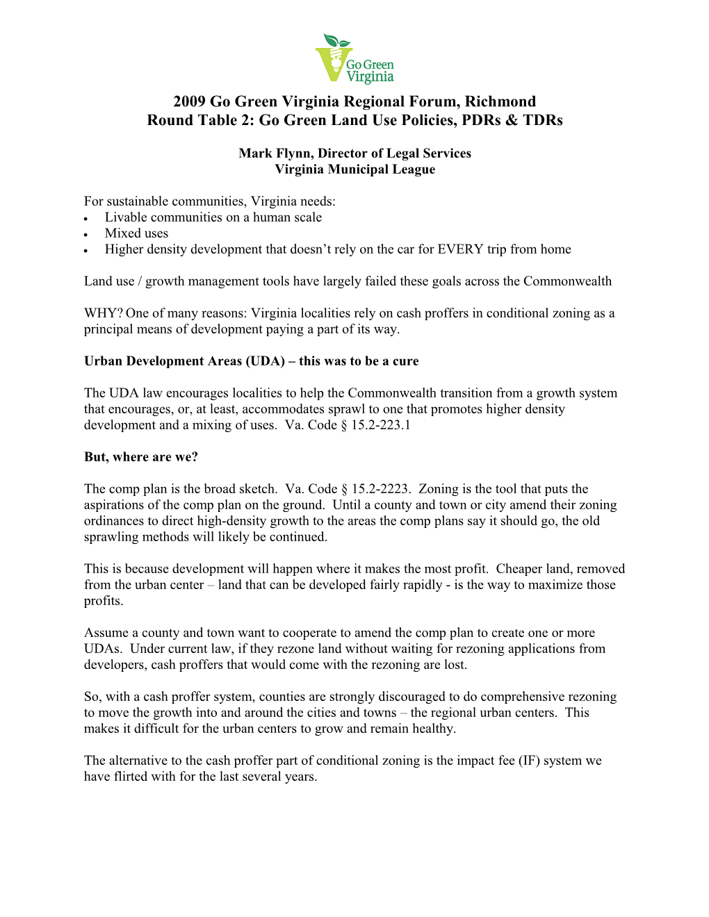 Impact Fees / Conditional Zoning, Land Use Management and the Impact on Cities and Towns