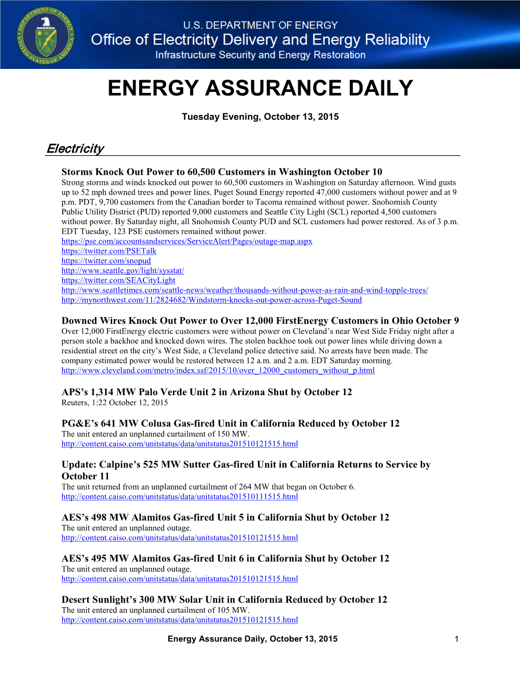 Energy Assurance Daily