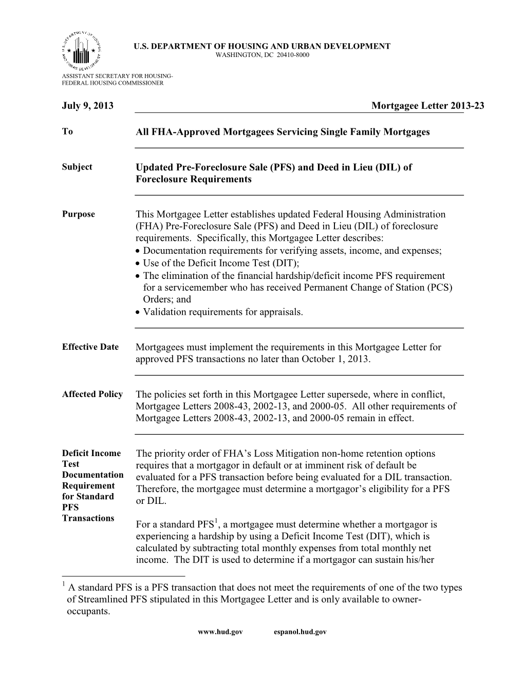 July 9, 2013 Mortgagee Letter 2013-23 All FHA-Approved