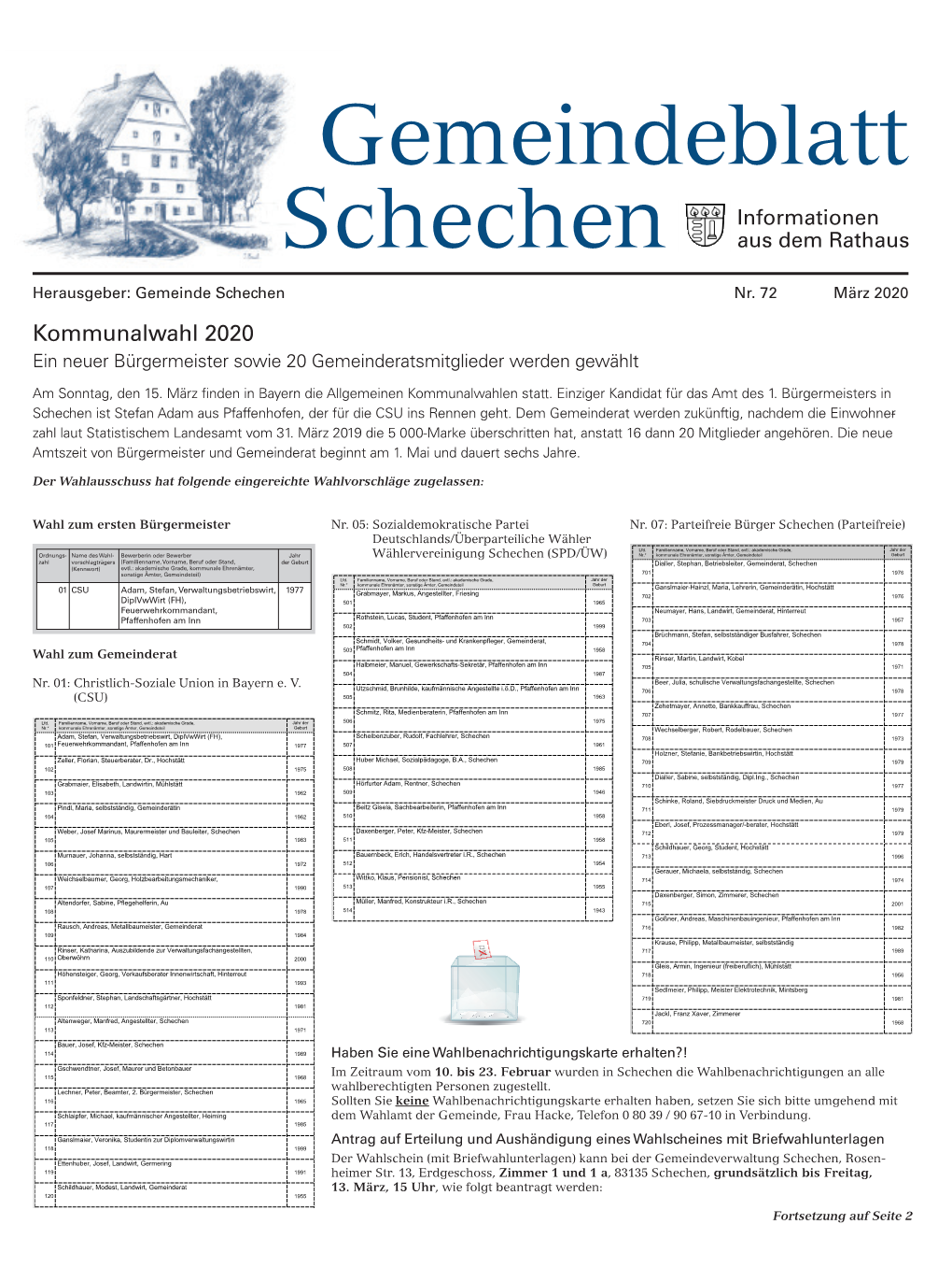 März 2020 Kommunalwahl 2020 Ein Neuer Bürgermeister Sowie 20 Gemeinderatsmitglieder Werden Gewählt