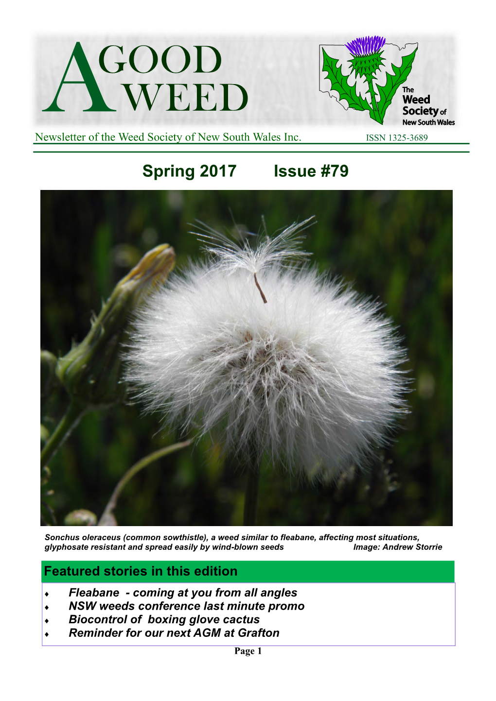 A Good Weed #79 Spring 2017 a WEED Newsletter of the Weed Society of New South Wales Inc