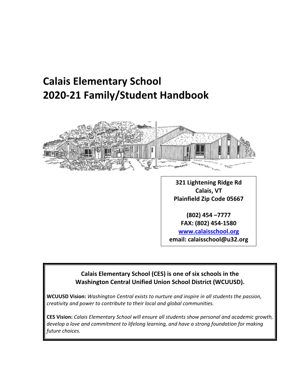 Calais Elementary School 2020-21 Family/Student Handbook
