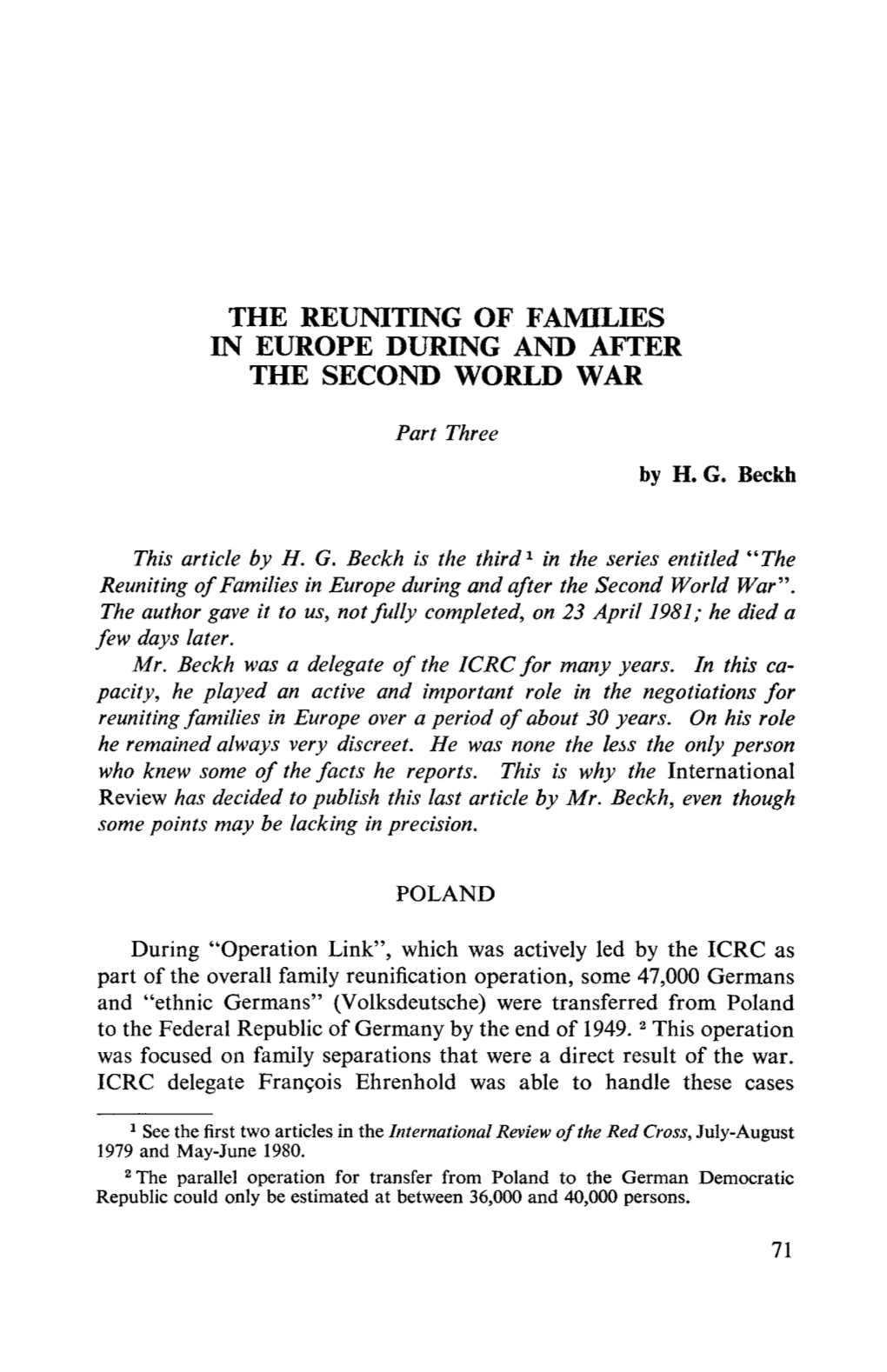 The Reuniting of Families in Europe During and After the Second World War