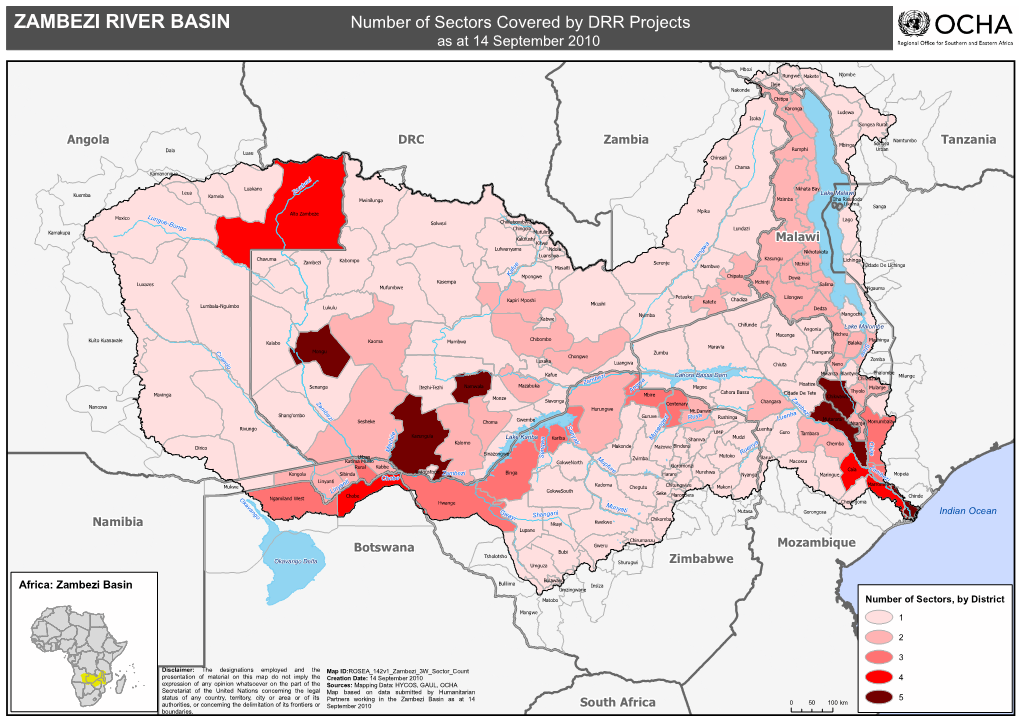 ZAMBEZI RIVER BASIN Number of Sectors Covered by DRR Projects As at 14 September 2010