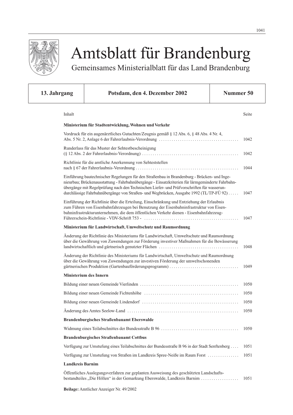 Amtsblatt Für Brandenburg Gemeinsames Ministerialblatt Für Das Land Brandenburg