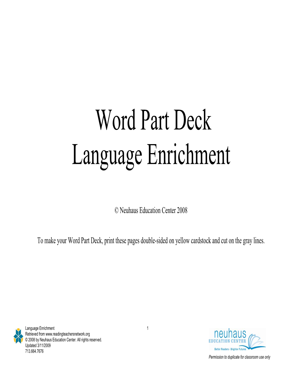 Word Part Deck Language Enrichment