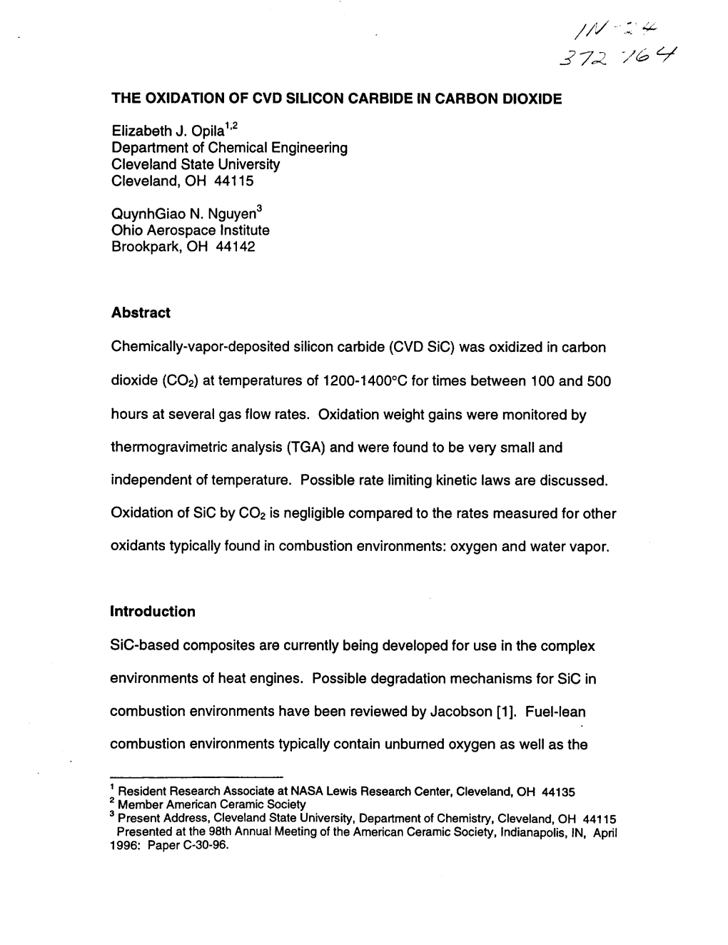 The Oxidation of Cvd Silicon Carbide in Carbon Dioxide