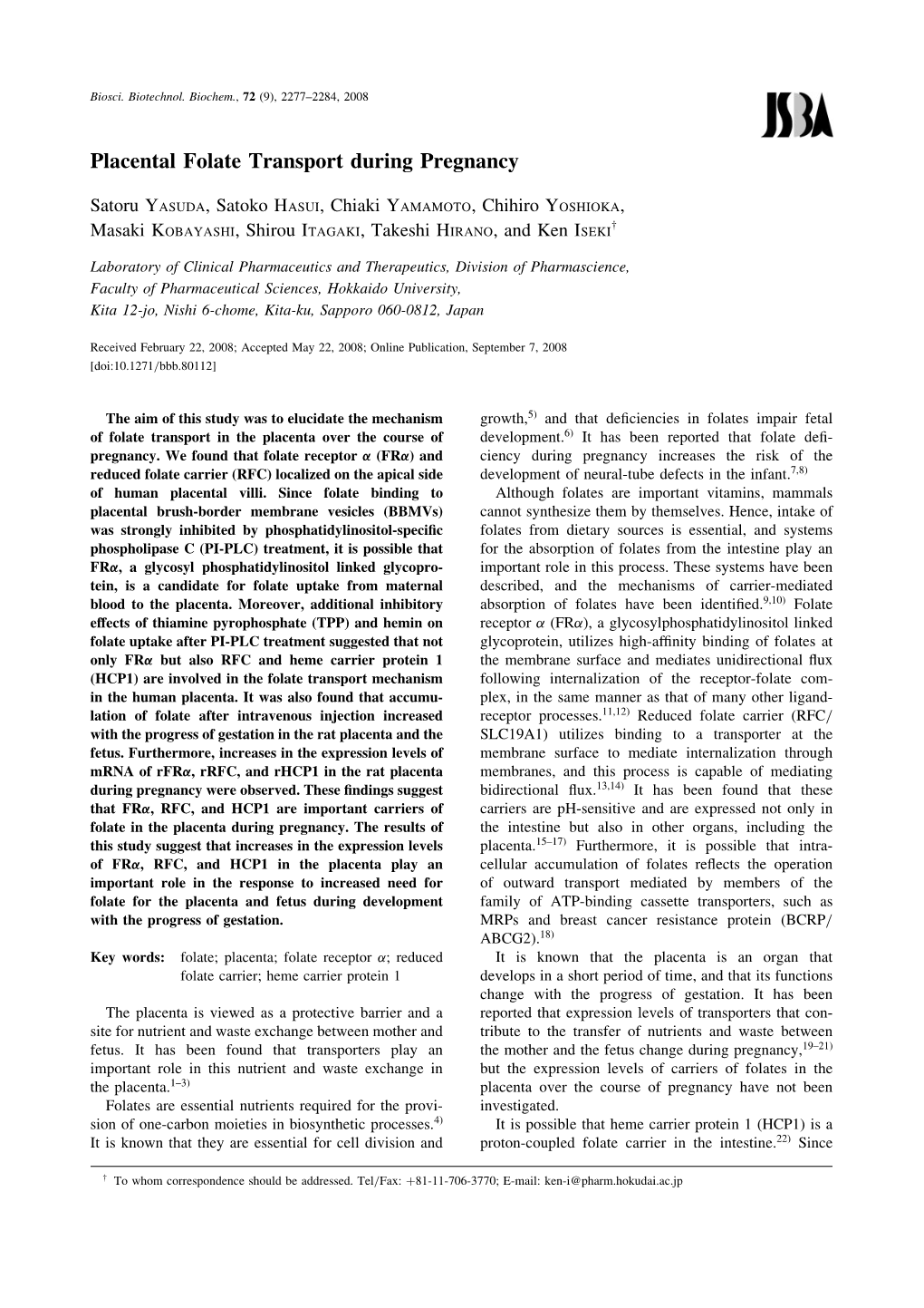 Placental Folate Transport During Pregnancy