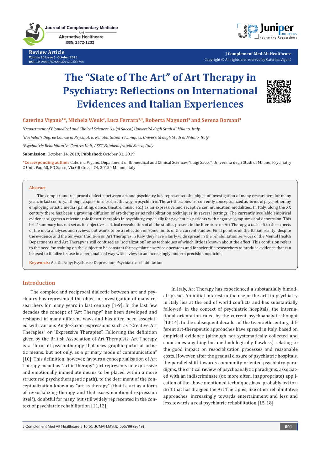 Of Art Therapy in Psychiatry: Reflections on International Evidences and Italian Experiences