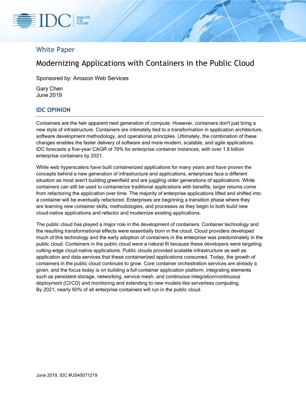 Modernizing Applications with Containers in the Public Cloud