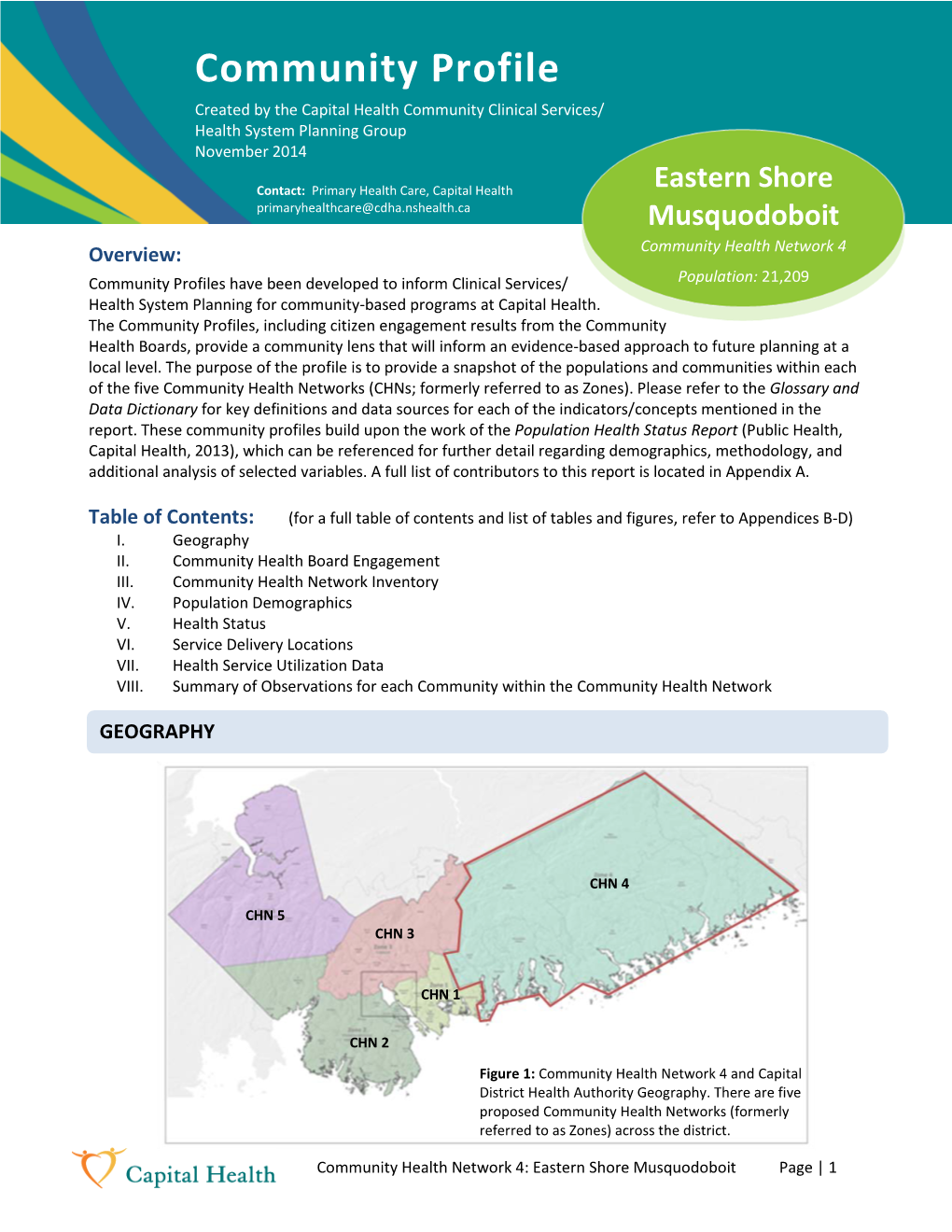 Community Profiles Have Been Developed to Inform Clinical Services/ Population: 21,209 Health System Planning for Community-Based Programs at Capital Health