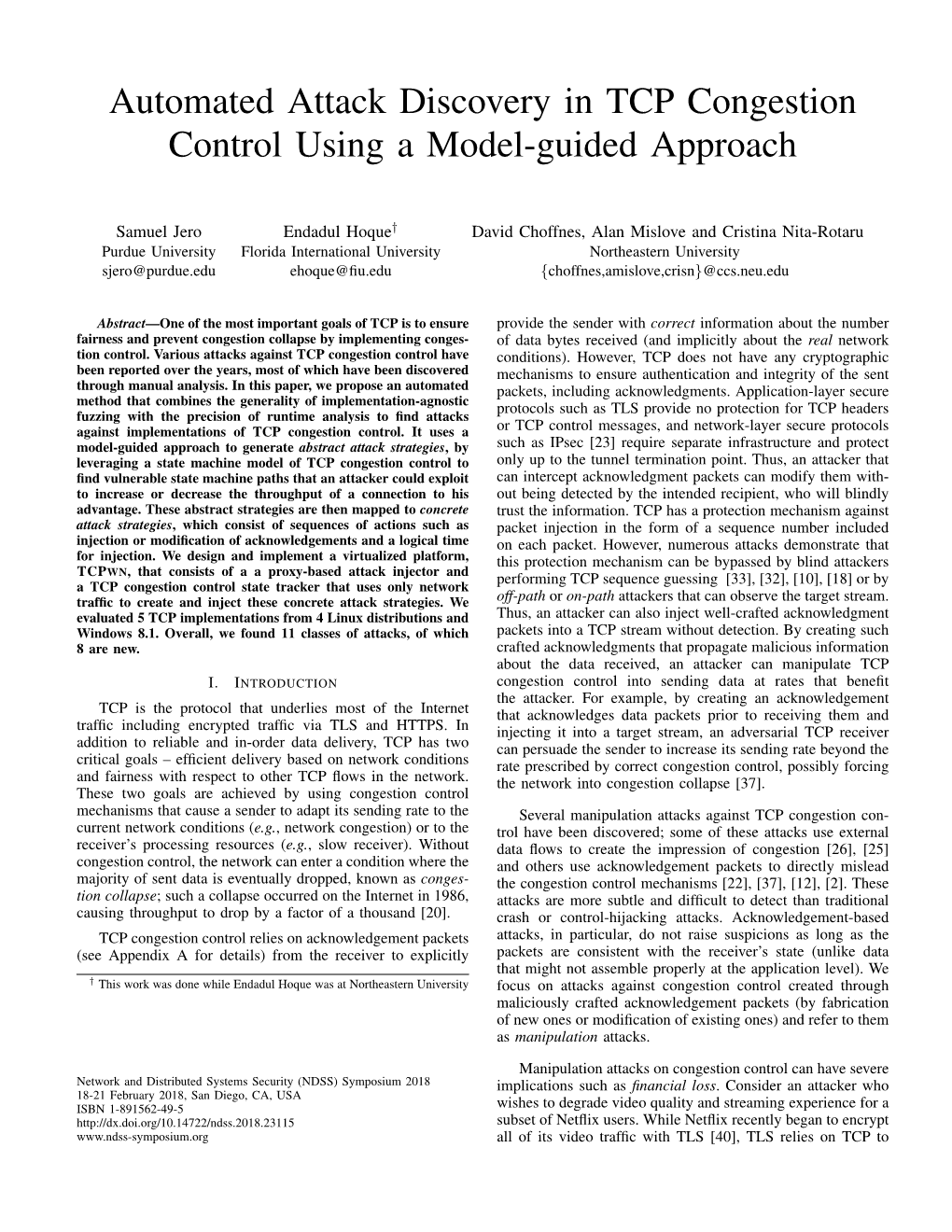 Automated Attack Discovery in TCP Congestion Control Using a Model-Guided Approach