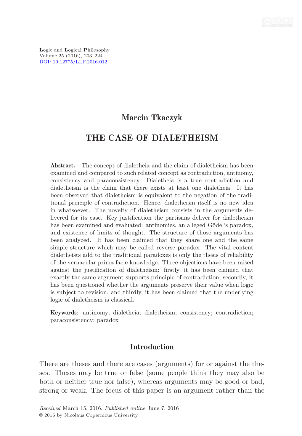 The Case of Dialetheism