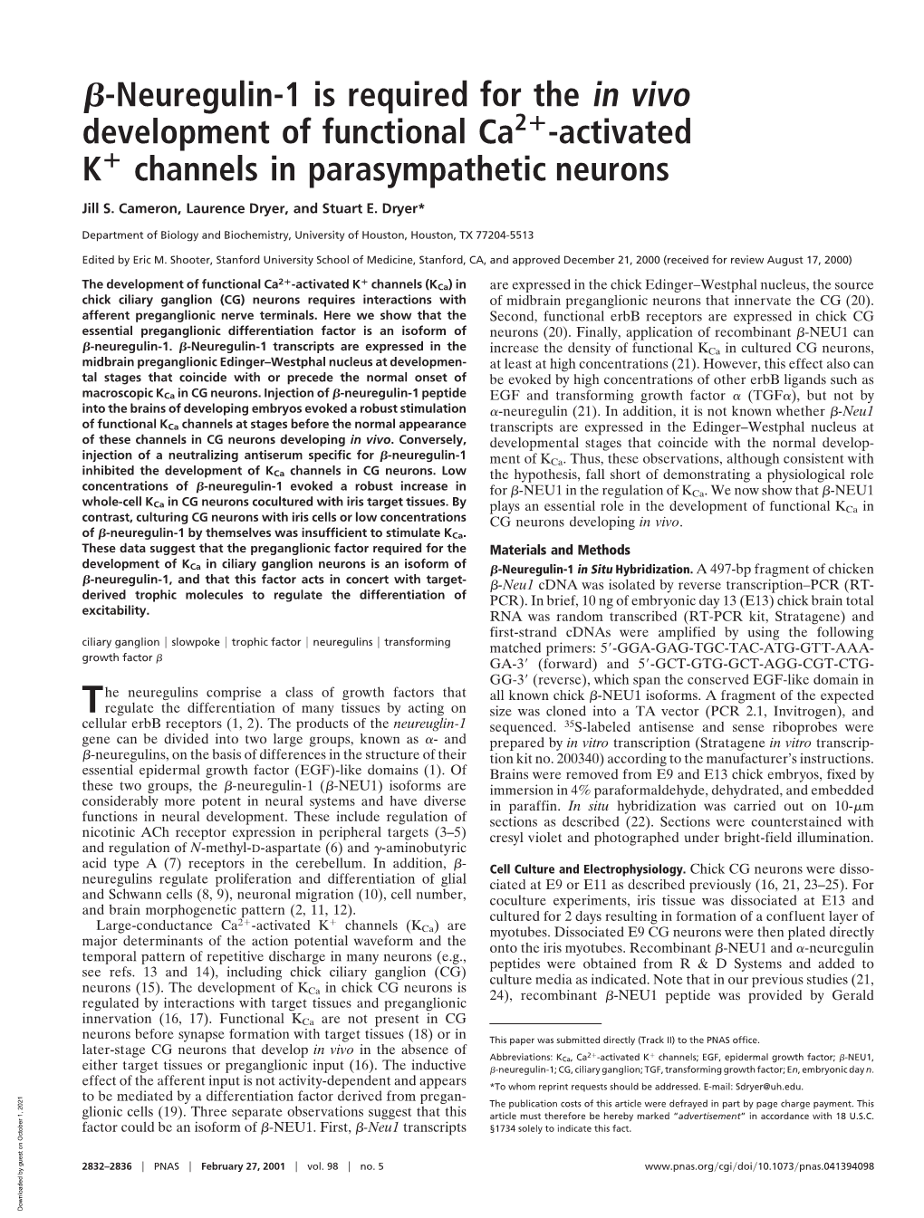 Activated K Channels in Parasympathetic Neurons