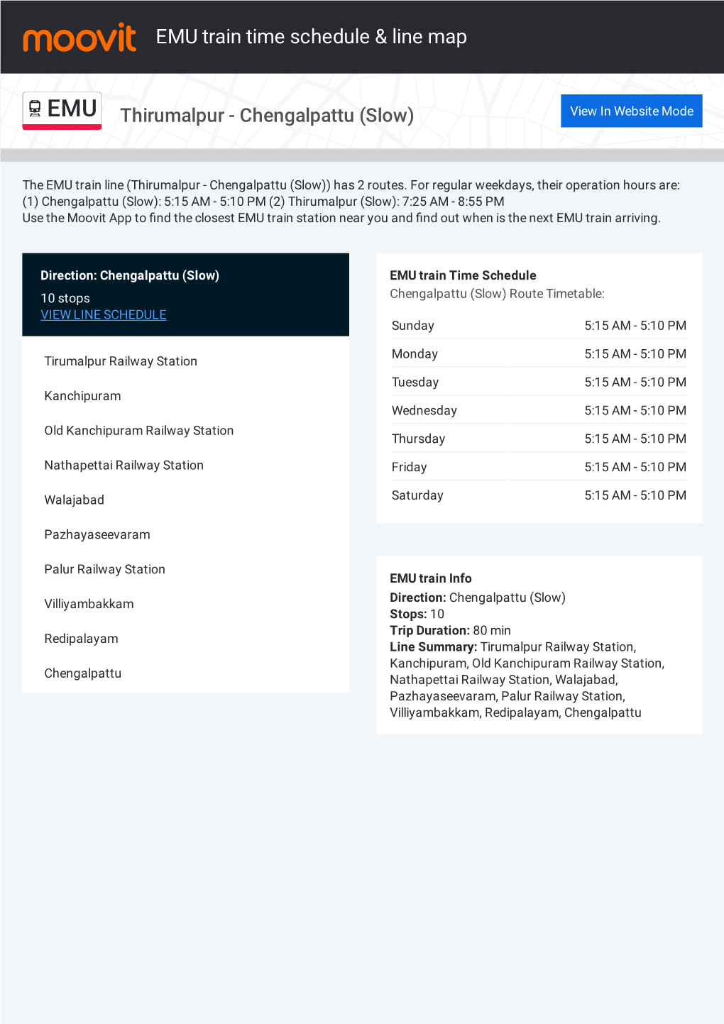 EMU Train Time Schedule & Line Route