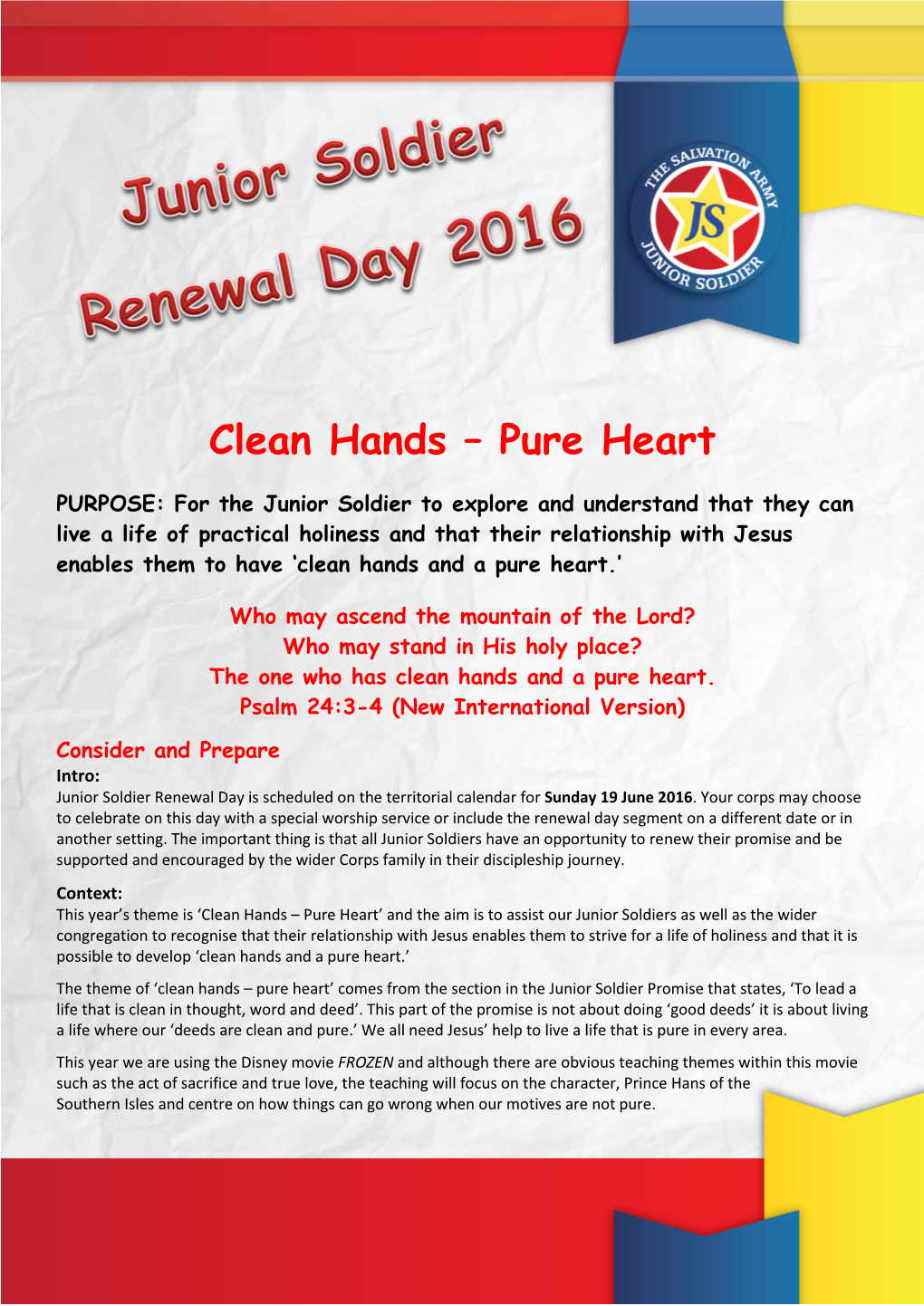 Clean Hands – Pure Heart