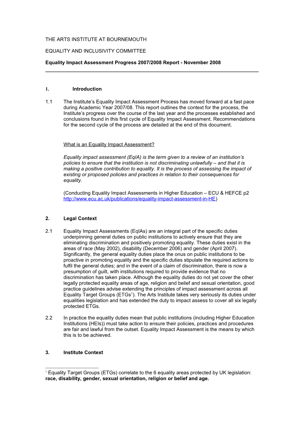 Equality Impact Assessment Progress Report