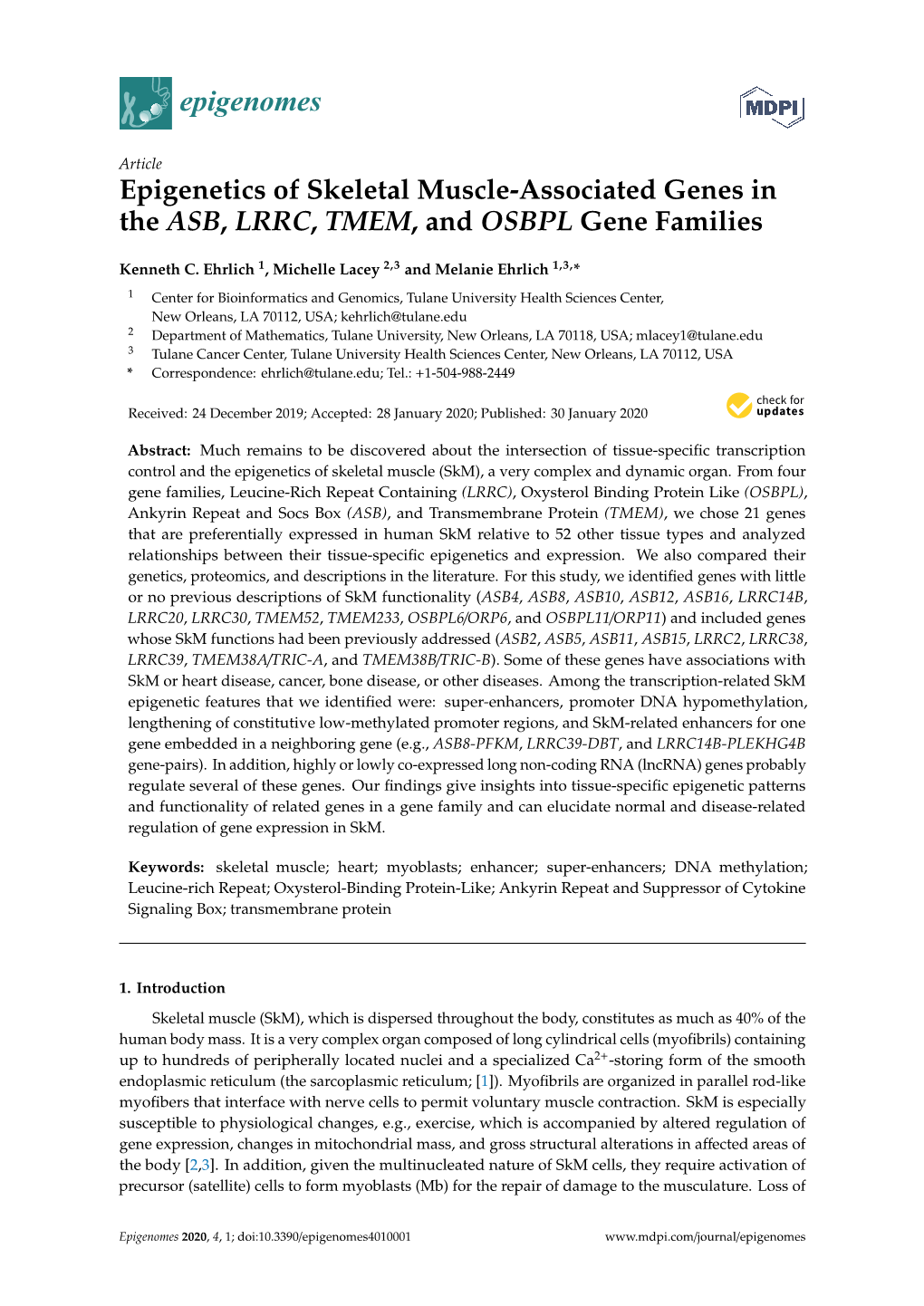 Epigenetics of Skeletal Muscle-Associated Genes in the ASB, LRRC, TMEM, and OSBPL Gene Families