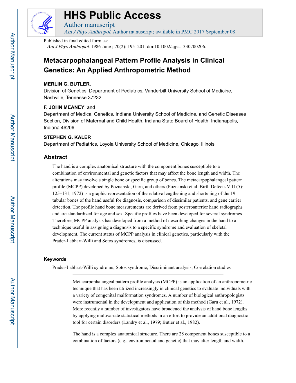 Metacarpophalangeal Pattern Profile Analysis in Clinical Genetics: an Applied Anthropometric Method